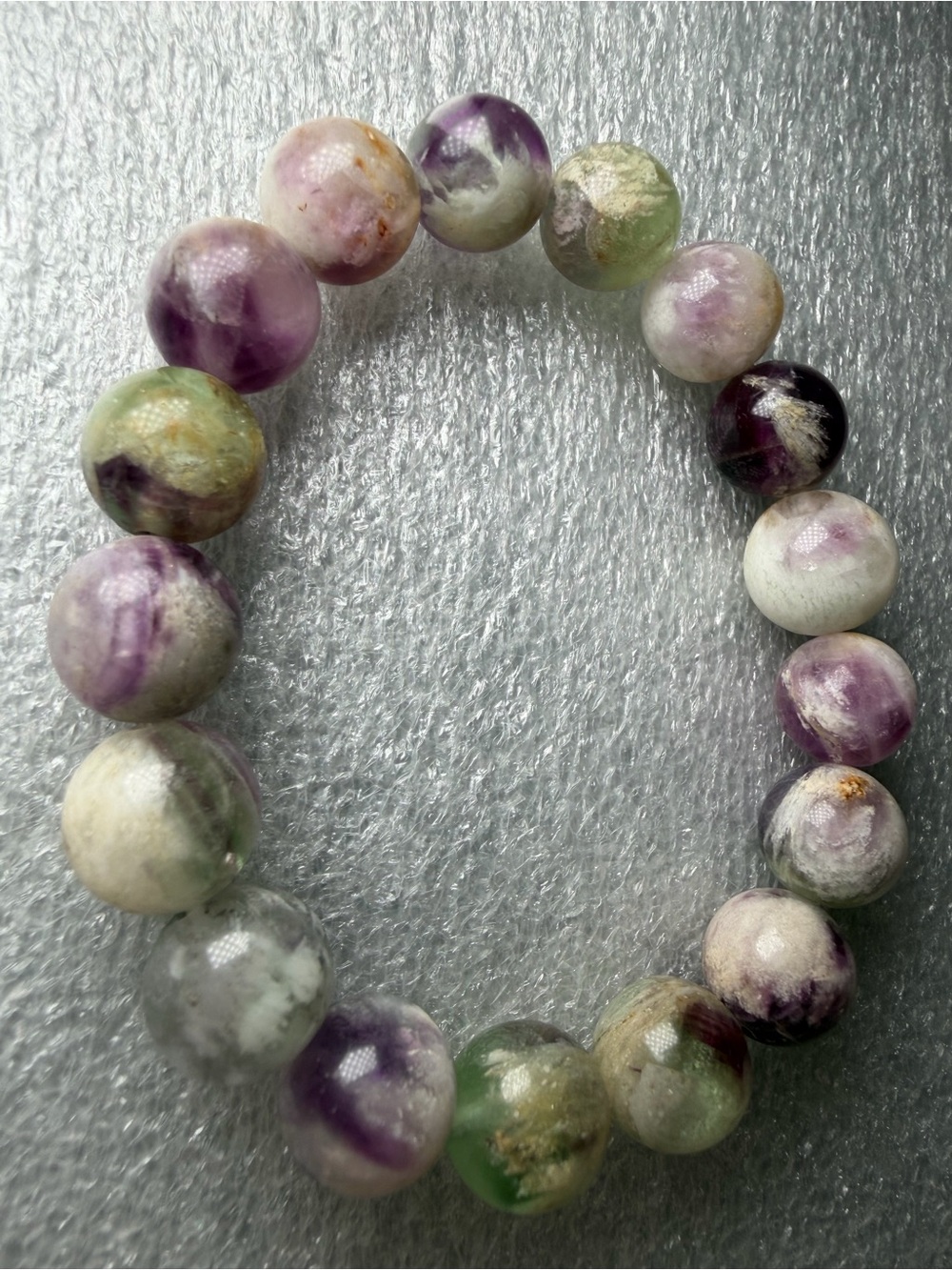 Gorgeous 12MM Purple & Green Feather Fluorite Natural Crystal Bracelet